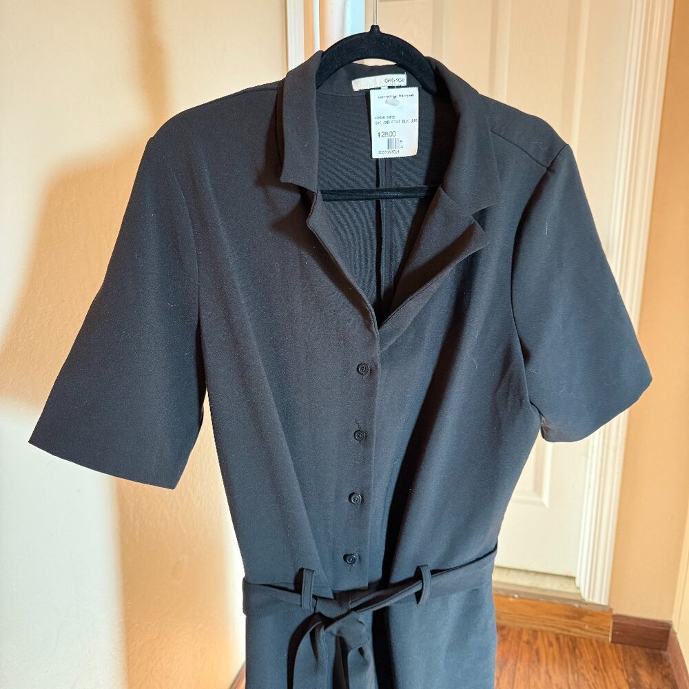 Oak + Fort Black Belted Collared Jumpsuit – Size L